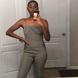 Black and white checkered romper